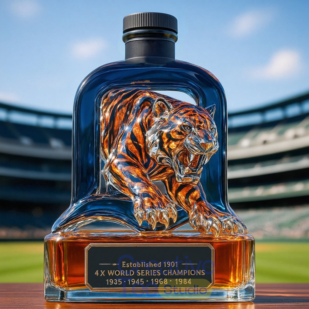Detroit Tigers 'Fierce Tiger Head' 4x World Series Champions Whiskey Bottle Detroit Tigers 'Fierce Tiger Head' 4x World Series Champions Whiskey Bottle