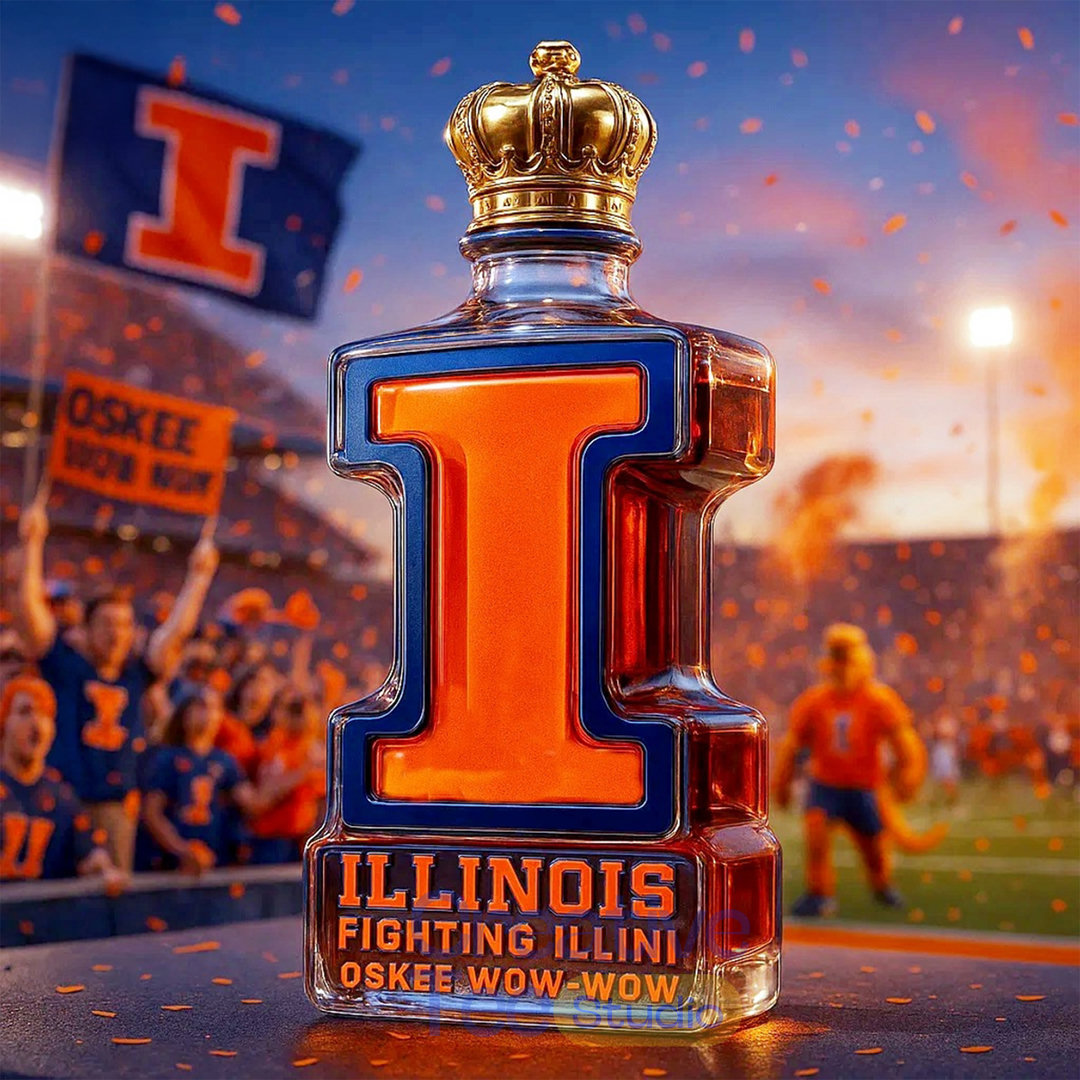 Illinois Fighting Illini 'Oskee Wow Wow' Whiskey Bottle Illinois Fighting Illini 'Oskee Wow Wow' Whiskey Bottle