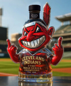 Cleveland Indians Chief Wahoo 2-Time World Series Champions Whiskey Bottle