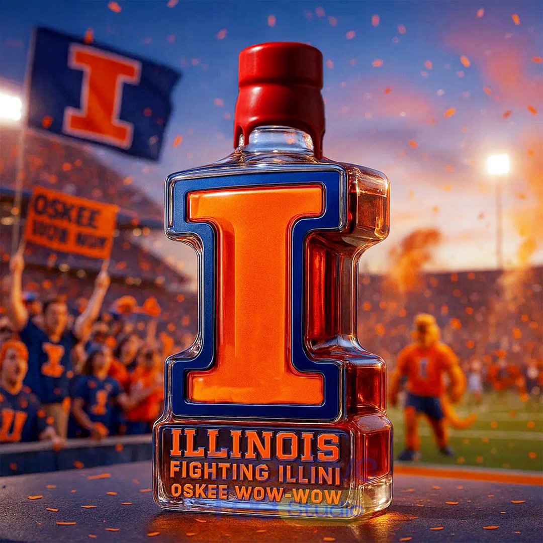 Illinois Fighting Illini 'Oskee Wow Wow' Whiskey Bottle Illinois Fighting Illini 'Oskee Wow Wow' Whiskey Bottle