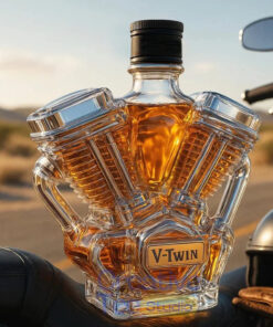 V-Class Motorcycle Engine ‘Unleaded’ Glass Whiskey Bottle