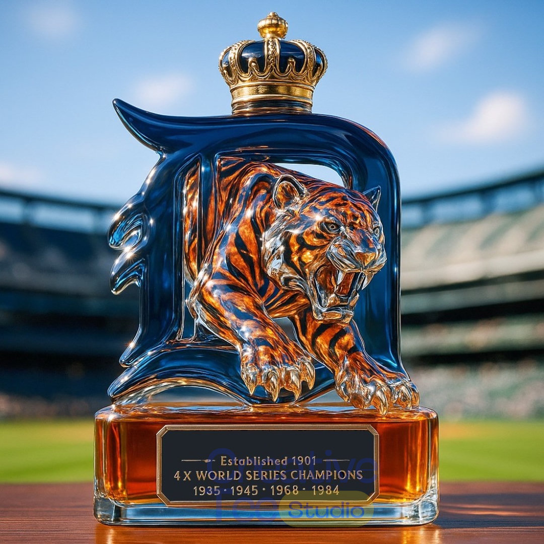 Detroit Tigers 'Fierce Tiger Head' 4x World Series Champions Whiskey Bottle Detroit Tigers 'Fierce Tiger Head' 4x World Series Champions Whiskey Bottle