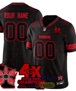 Green Bay Packers 4X Super Bowl Champions x Stranger Things Custom Football Jersey