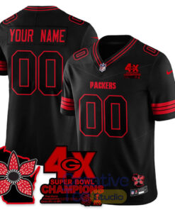 Green Bay Packers 4X Super Bowl Champions x Stranger Things Custom Football Jersey Green Bay Packers 4X Super Bowl Champions x Stranger Things Custom Football Jersey