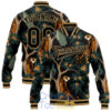 Custom Brown Black-Old Gold Leopard 3D Pattern Design Bomber Full-Snap Varsity Letterman Jacket