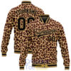 Custom Brown Black Old Gold Leopard 3D Pattern Design Bomber Full Snap Varsity Letterman Jacket 1.jpg