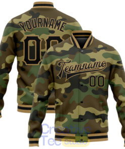 Custom Camo Black-Old Gold Bomber Full-Snap Varsity Letterman Salute To Service Jacket Custom Camo Black-Old Gold Bomber Full-Snap Varsity Letterman Salute To Service Jacket