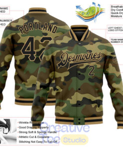 Custom Camo Black-Old Gold Bomber Full-Snap Varsity Letterman Salute To Service Jacket