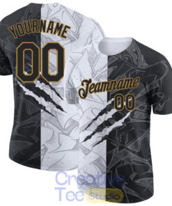 Custom Graffiti Pattern Black-Old Gold Scratch 3D Performance T-Shirt