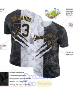 Custom Graffiti Pattern Black-Old Gold Scratch 3D Performance T-Shirt