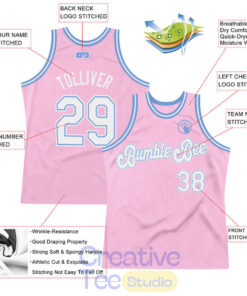 Custom Light Pink White-Light Blue Throwback Basketball Jersey