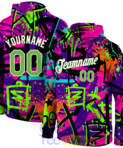 Custom Stitched Graffiti Pattern Neon Green-White 3D Sports Pullover Sweatshirt Hoodie