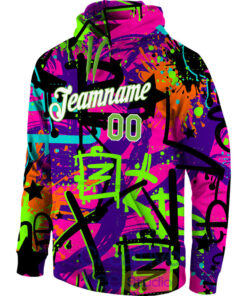 Custom Stitched Graffiti Pattern Neon Green-White 3D Sports Pullover Sweatshirt Hoodie