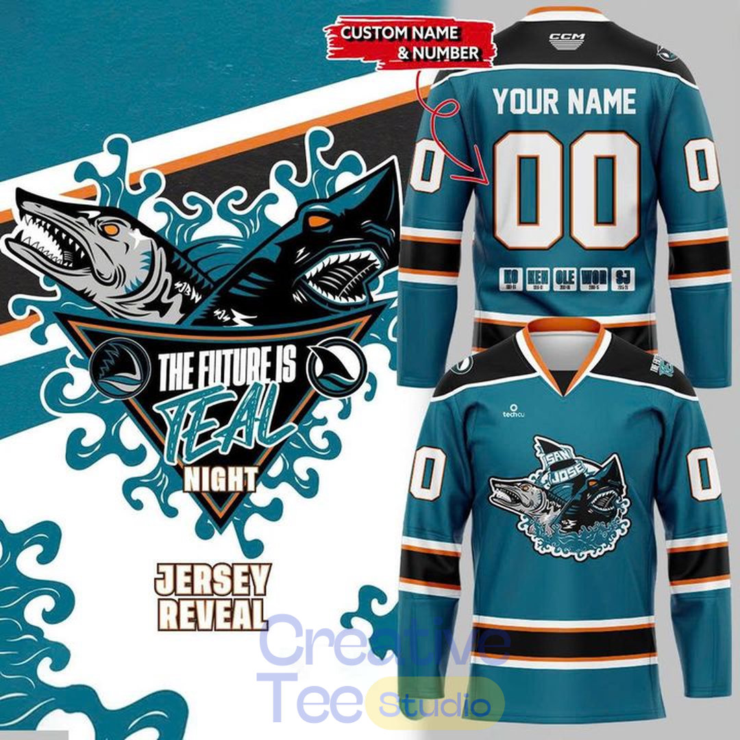 San Jose Barracuda “The Future Is Teal Night” Custom Hockey Jersey San Jose Barracuda “The Future Is Teal Night” Custom Hockey Jersey