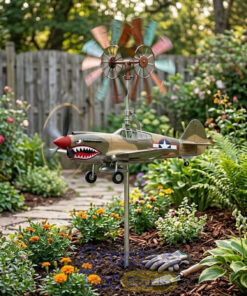 WWII Shark Mouth Fighter Garden Wind Spinner WWII Shark Mouth Fighter Garden Wind Spinner