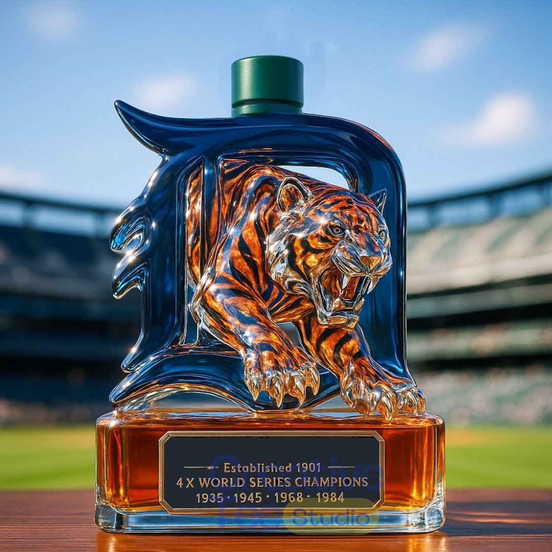 Detroit Tigers 'Fierce Tiger Head' 4x World Series Champions Whiskey Bottle Detroit Tigers 'Fierce Tiger Head' 4x World Series Champions Whiskey Bottle