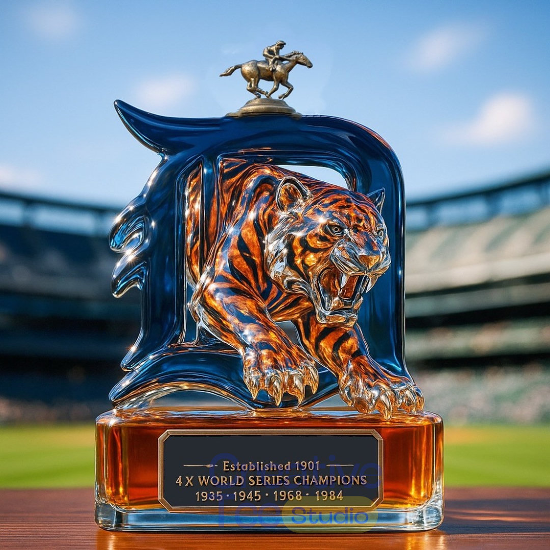 Detroit Tigers 'Fierce Tiger Head' 4x World Series Champions Whiskey Bottle Detroit Tigers 'Fierce Tiger Head' 4x World Series Champions Whiskey Bottle