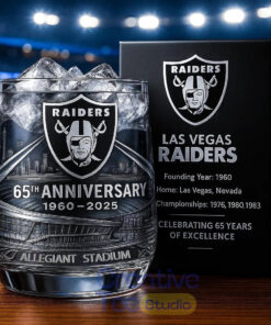Las Vegas Raiders 65th Anniversary Whiskey Glass