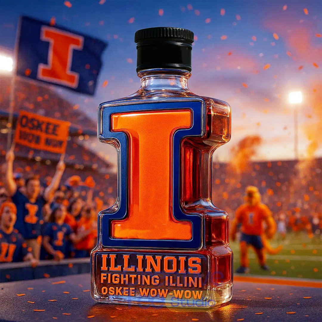 Illinois Fighting Illini 'Oskee Wow Wow' Whiskey Bottle Illinois Fighting Illini 'Oskee Wow Wow' Whiskey Bottle