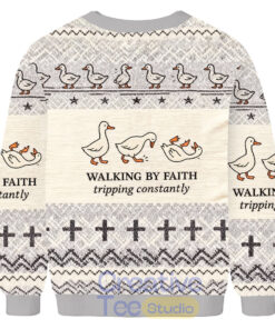 Funny Goose Walking By Faith Ugly Christmas Sweater
