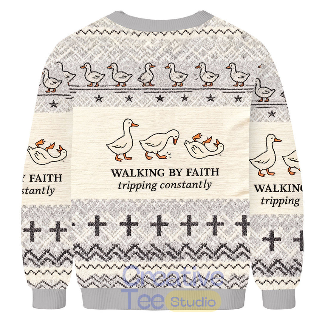 Funny Goose Walking By Faith Ugly Christmas Sweater Funny Goose Walking By Faith Ugly Christmas Sweater