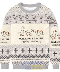 Funny Goose Walking By Faith Ugly Christmas Sweater Funny Goose Walking By Faith Ugly Christmas Sweater