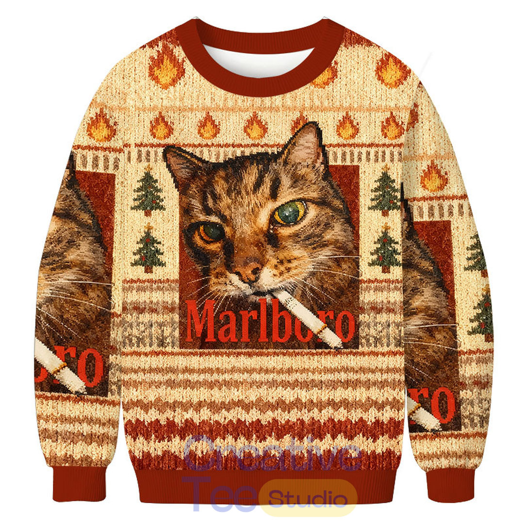 Funny Smoking Cat Meme Christmas Ugly Sweater Funny Smoking Cat Meme Christmas Ugly Sweater