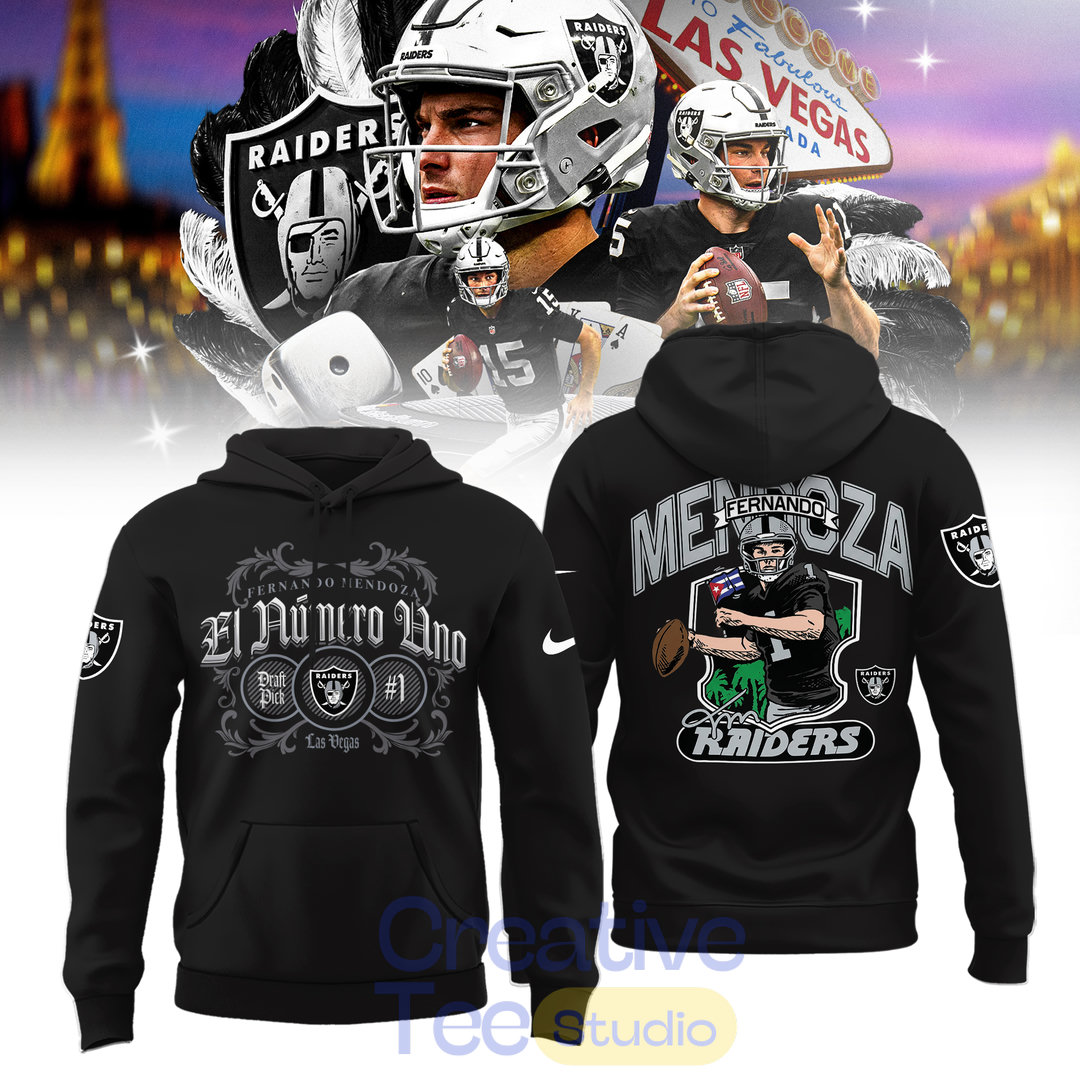 Las Vegas Raiders Fernando Mendoza 2026 Tee Hoodie Las Vegas Raiders Fernando Mendoza 2026 Tee Hoodie