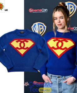 Milly Alcock Chanel Superman Sweater At Cinemacon