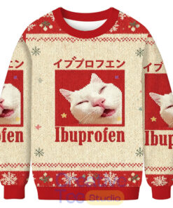 Red Ibuprofen Meme Cat Christmas Ugly Sweater