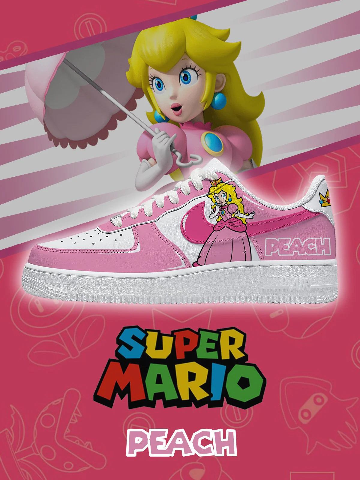 Super Mario 'Peach' Limited Edition Air Force 1 Shoes Super Mario 'Peach' Limited Edition Air Force 1 Shoes