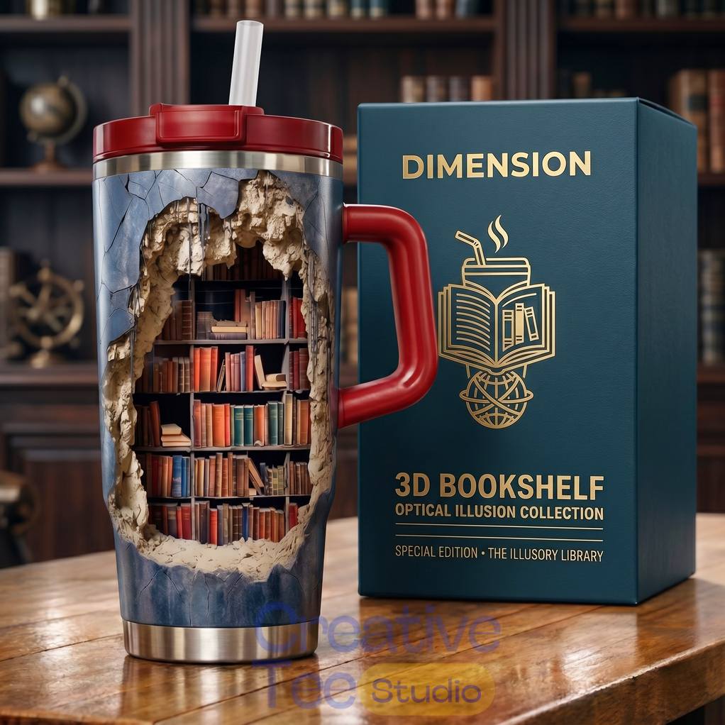 3D Bookshelf Optical Illusion Tumbler 3D Bookshelf Optical Illusion Tumbler