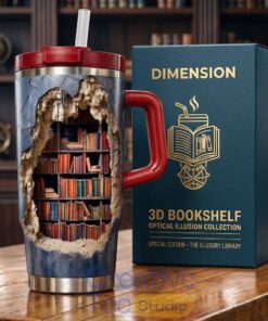3D Bookshelf Optical Illusion Tumbler