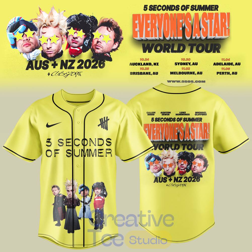 5 Seconds of Summer Everyone’s A Star! World Tour 2026 Special Baseball Jersey 5 Seconds of Summer Everyone’s A Star! World Tour 2026 Special Baseball Jersey