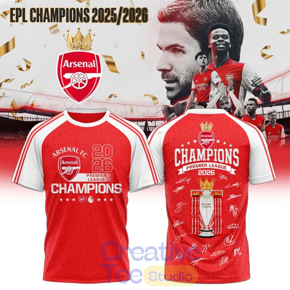 Arsenal FC EPL Champions 25/26 Signature Tee Hoodie Arsenal FC EPL Champions 25/26 Signature Tee Hoodie