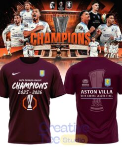 Aston Villa UEFA Europa League Champions 2025-2026 T-Shirt – Claret Glory in Istanbul