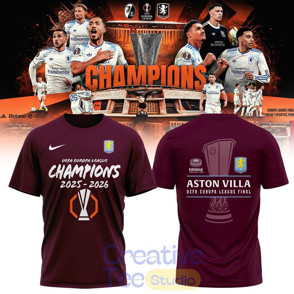 Aston Villa UEFA Europa League Champions 2025-2026 T-Shirt – Claret Glory in Istanbul Aston Villa UEFA Europa League Champions 2025-2026 T-Shirt – Claret Glory in Istanbul
