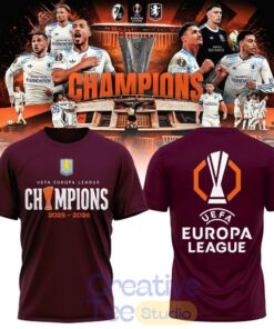 Aston Villa UEFA Europa League Champions 2025-2026 T-Shirt – Claret Glory in Istanbul
