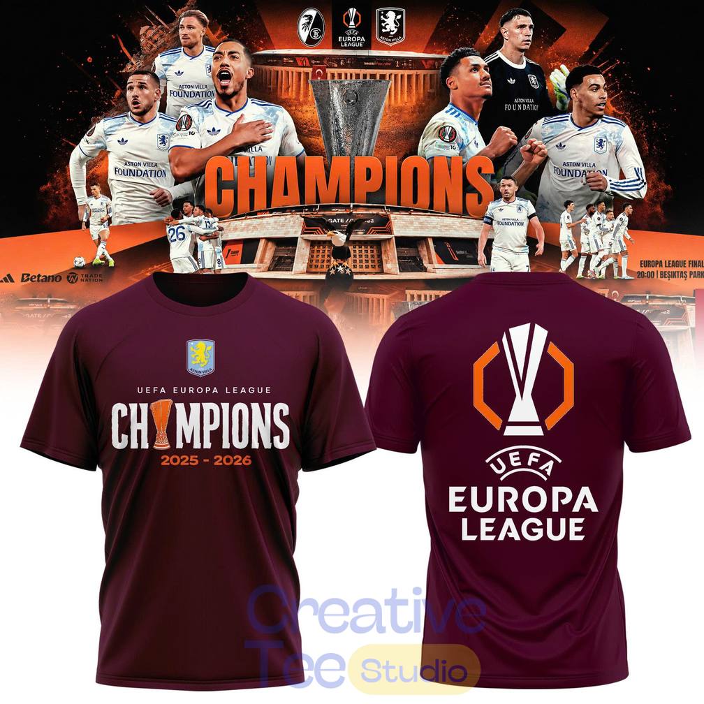 Aston Villa UEFA Europa League Champions 2025-2026 T-Shirt – Claret Glory in Istanbul Aston Villa UEFA Europa League Champions 2025-2026 T-Shirt – Claret Glory in Istanbul