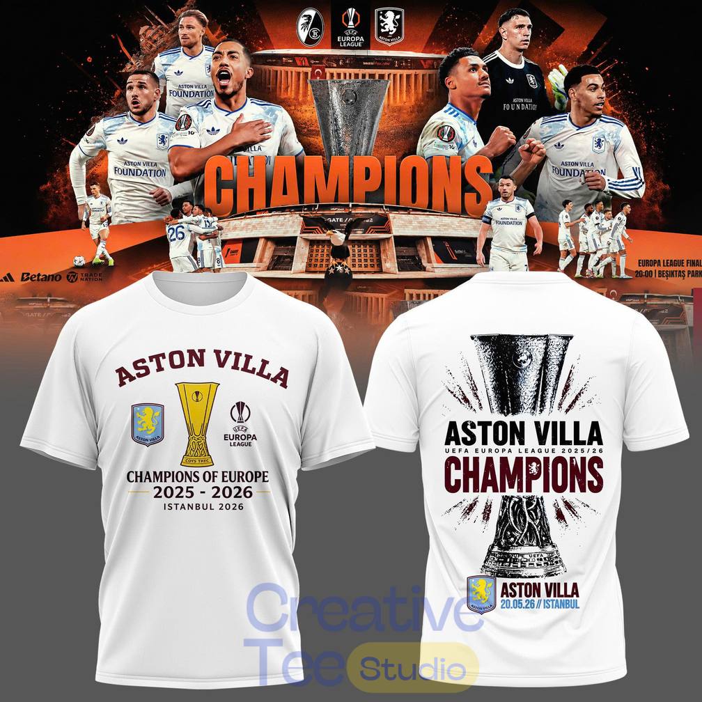Aston Villa UEFA Europa League Champions 2025-2026 T-Shirt – Claret Glory in Istanbul Aston Villa UEFA Europa League Champions 2025-2026 T-Shirt – Claret Glory in Istanbul