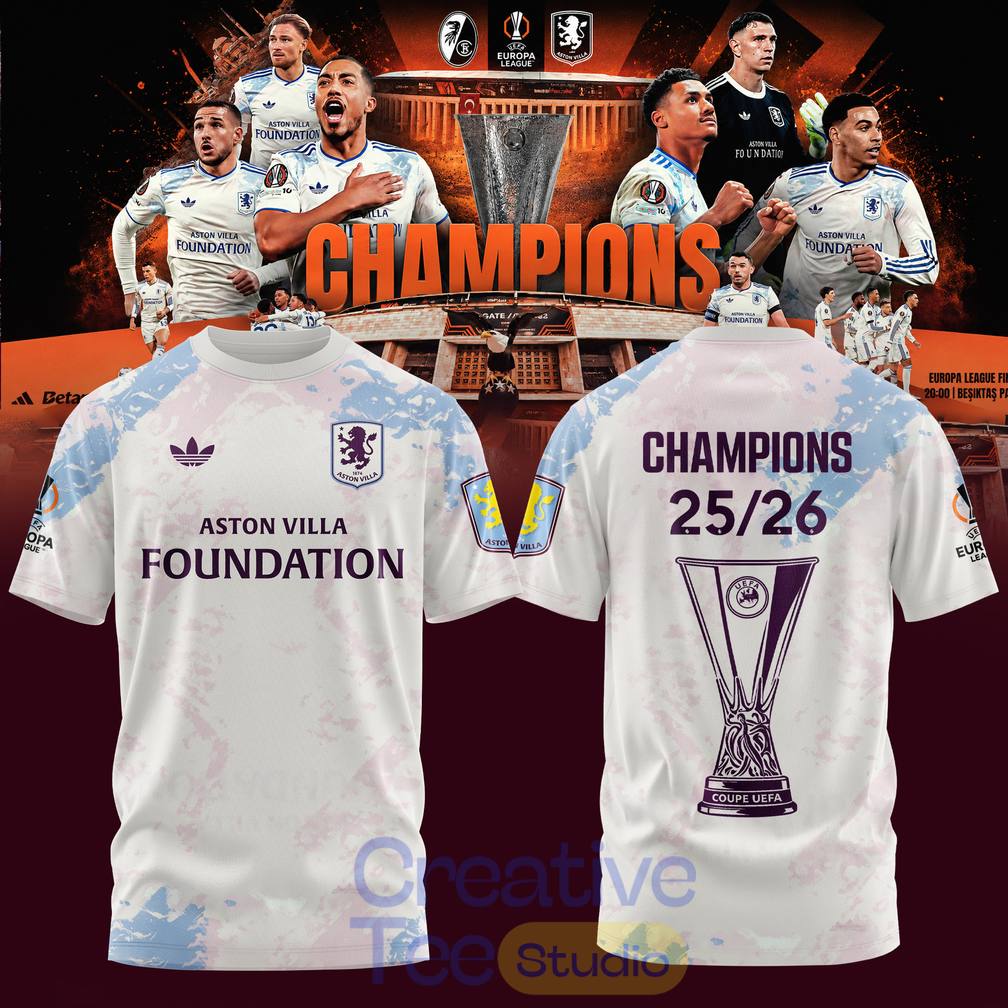 Aston Villa UEFA Europa League Champions 2025-2026 T-Shirt – Claret Glory in Istanbul Aston Villa UEFA Europa League Champions 2025-2026 T-Shirt – Claret Glory in Istanbul