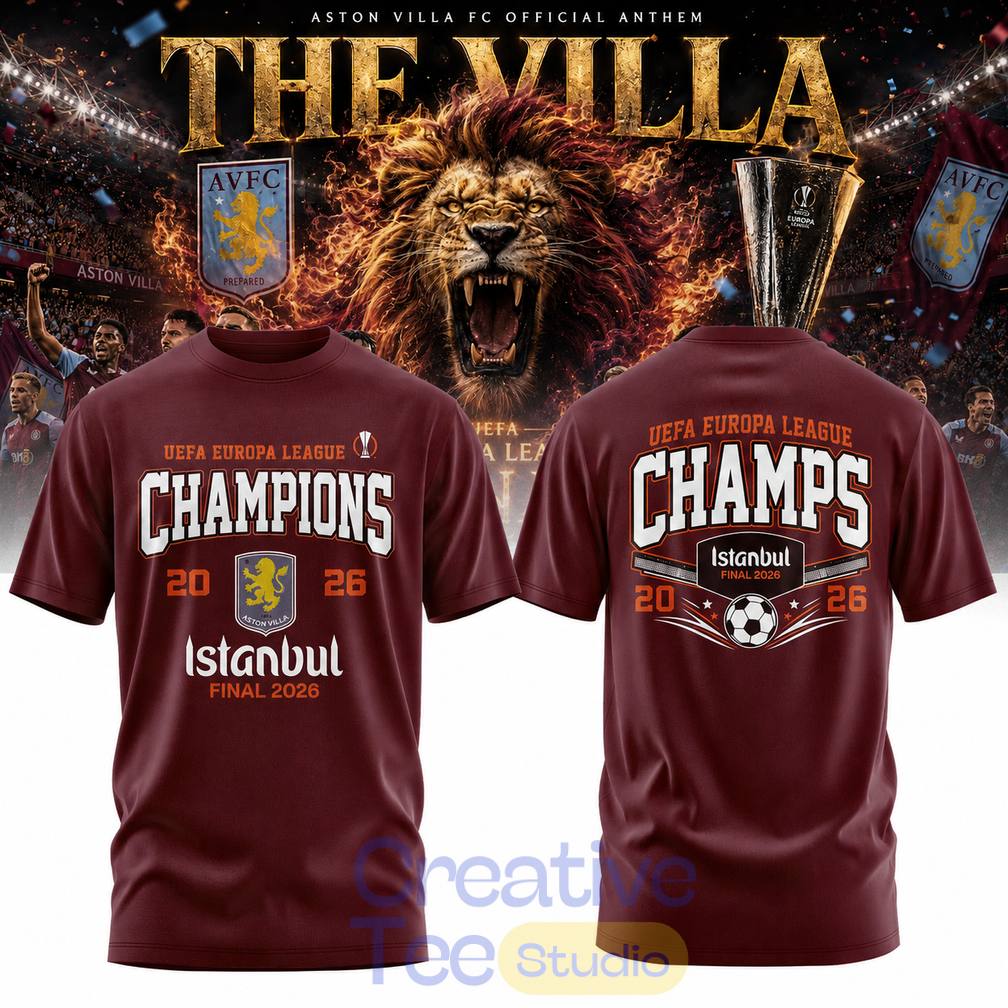 Aston Villa UEFA Europa League Champions 2025-2026 T-Shirt – Claret Glory in Istanbul Aston Villa UEFA Europa League Champions 2025-2026 T-Shirt – Claret Glory in Istanbul