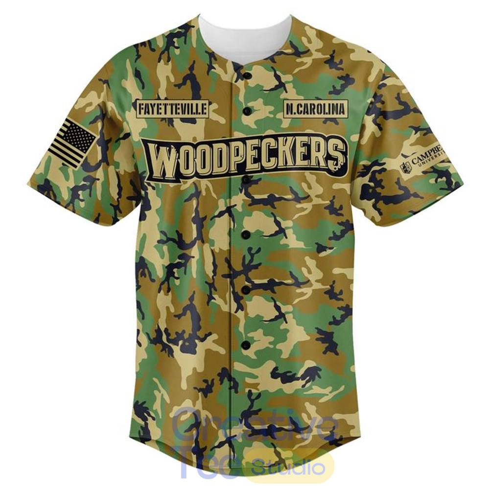 Fayetteville Woodpeckers x Military Appreciation Camo Custom Baseball Jersey Fayetteville Woodpeckers x Military Appreciation Camo Custom Baseball Jersey