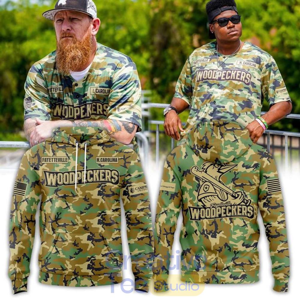 Fayetteville Woodpeckers x Military Appreciation Camo Tee Hoodie Fayetteville Woodpeckers x Military Appreciation Camo Tee Hoodie