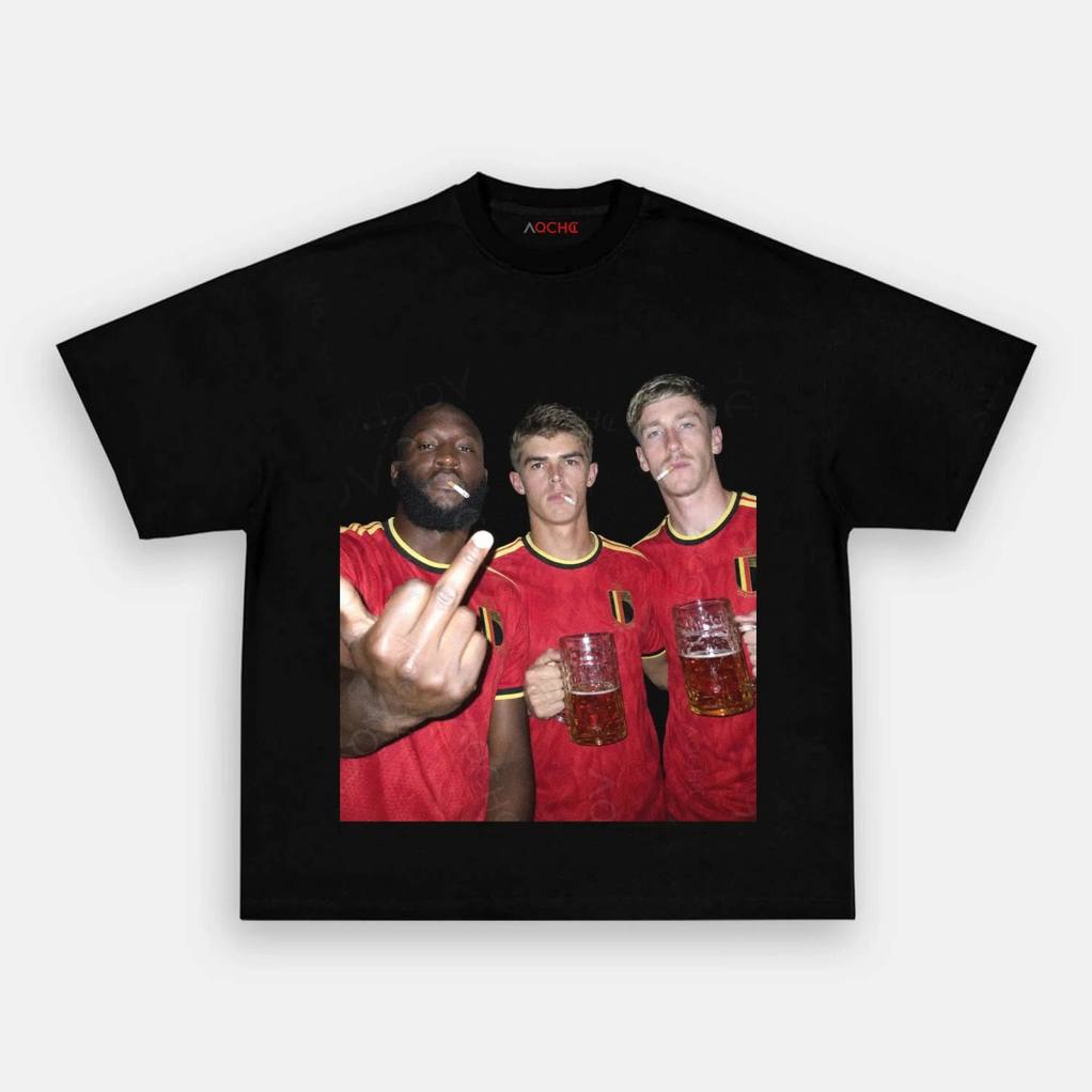 Belgium Football Team Trio Cigarettes and Glory Shirt Belgium Football Team Trio Cigarettes and Glory Shirt