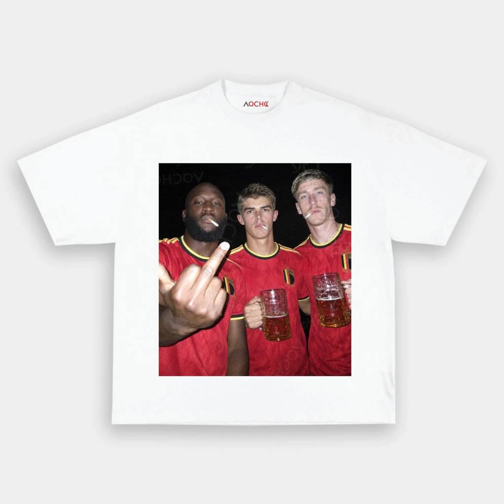 Belgium Football Team Trio Cigarettes and Glory Shirt Belgium Football Team Trio Cigarettes and Glory Shirt