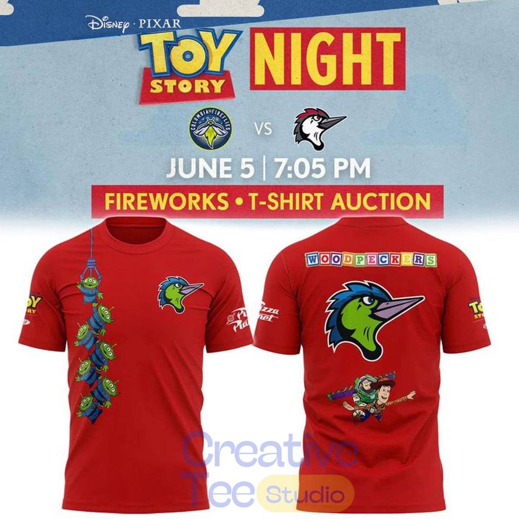 Fayetteville Woodpeckers x Toy Story Night 2026 Red T-Shirt Fayetteville Woodpeckers x Toy Story Night 2026 Red T-Shirt