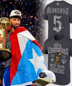 Knicks Jose Alvarado NBA Champions 2026 Grey T-Shirt
