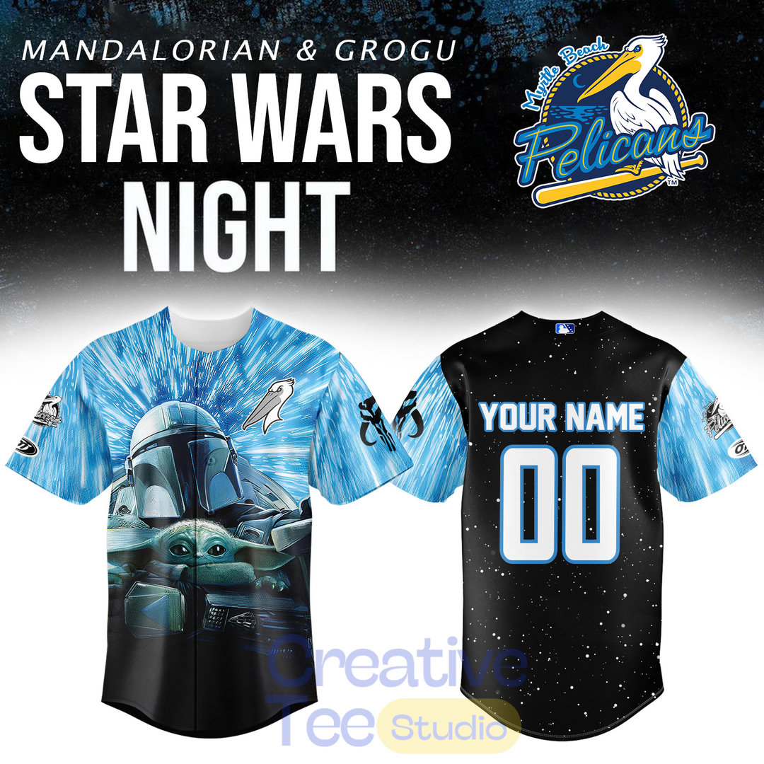 Myrtle Beach Pelicans x Star Wars Night Baby Grogu Custom Baseball Jersey Myrtle Beach Pelicans x Star Wars Night Baby Grogu Custom Baseball Jersey