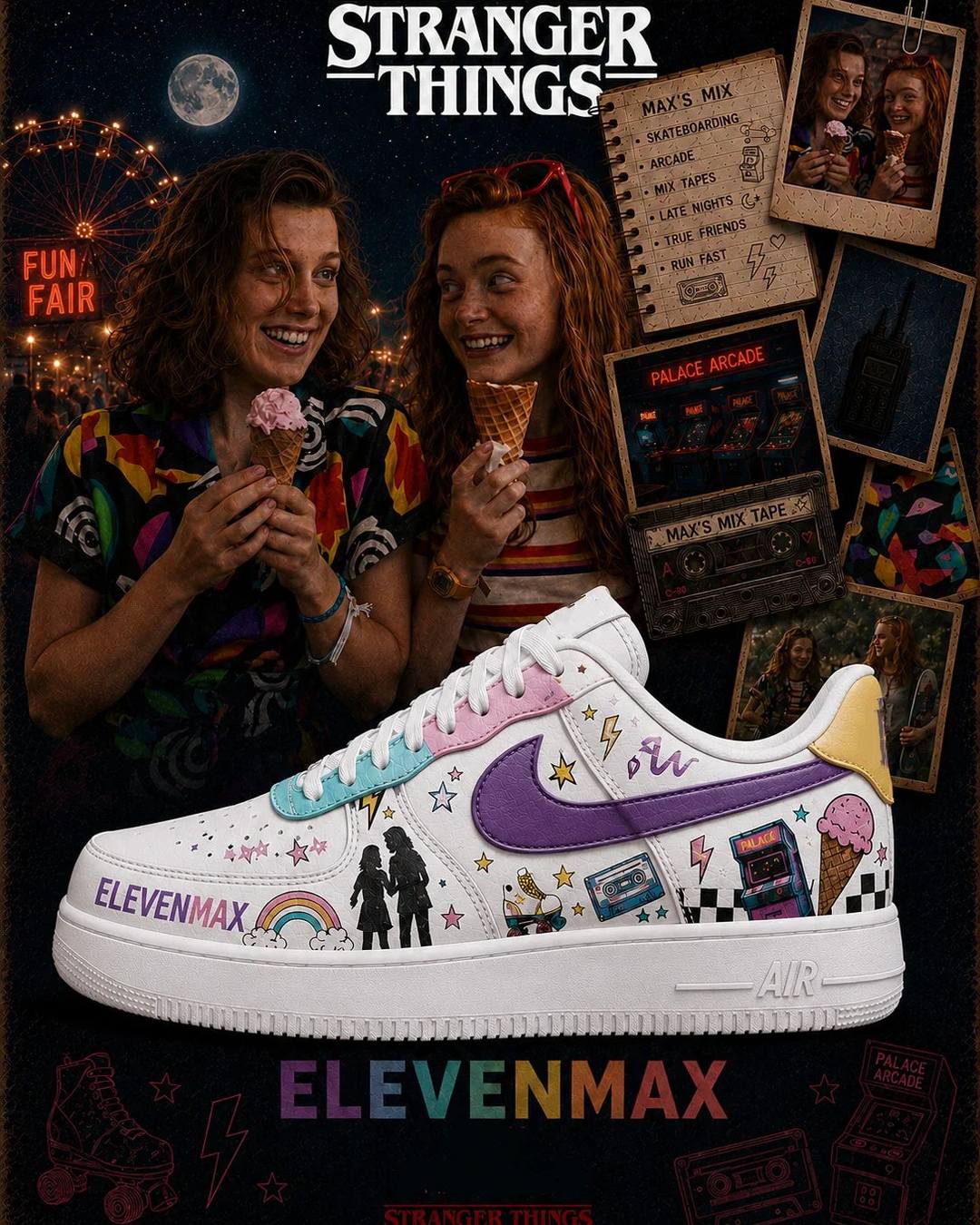 Stranger Things Eleven and Max Special AF1 Shoes Stranger Things Eleven and Max Special AF1 Shoes